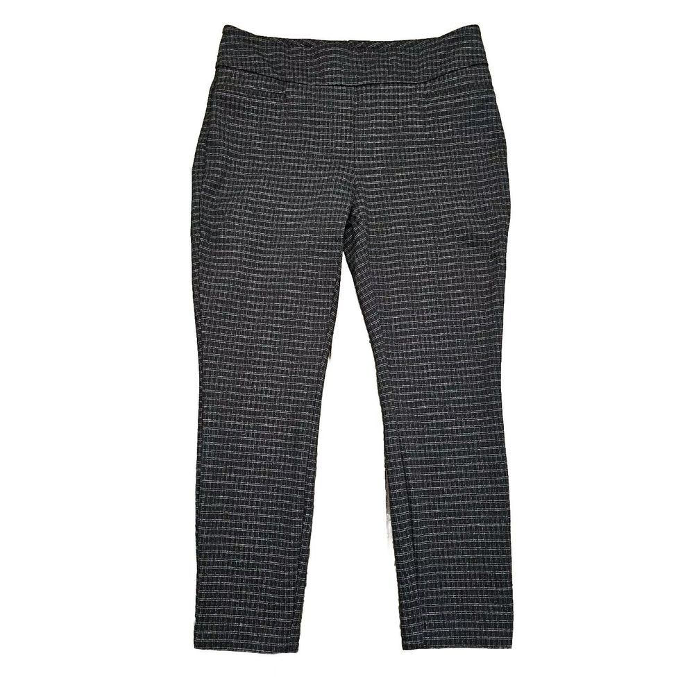 Dalia Tummy-Control Mid Rise Flat Front Pull On Slim Pants Stretch Plaid Black L